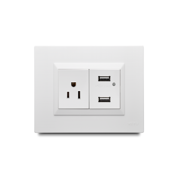 MIXTO TOMA USB + TOMACORRIENTE AMER 2P+E (BLANCO)