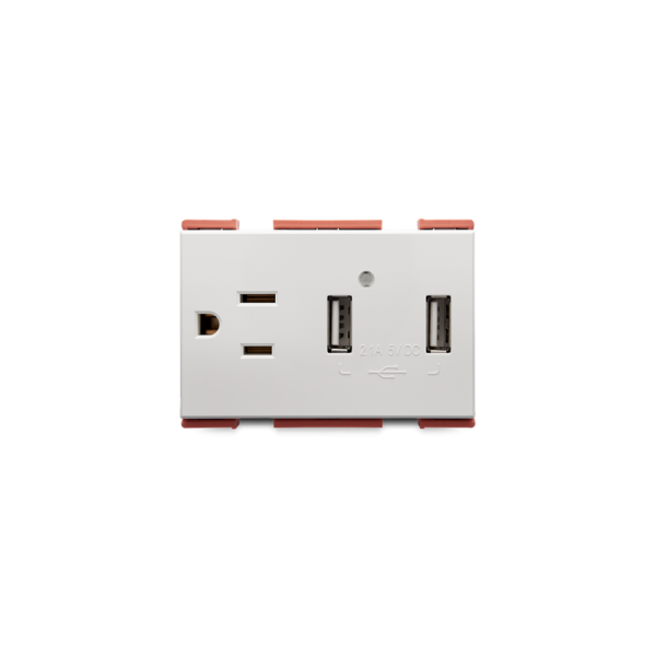 MODULO TOMACORRIENTE 2P+E + USB DOBLE 72mm (BL)