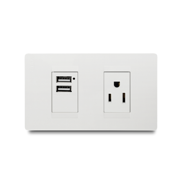 MIXTO TOMACORRIENTE AMER 2P+E + TOMA USB (BL)