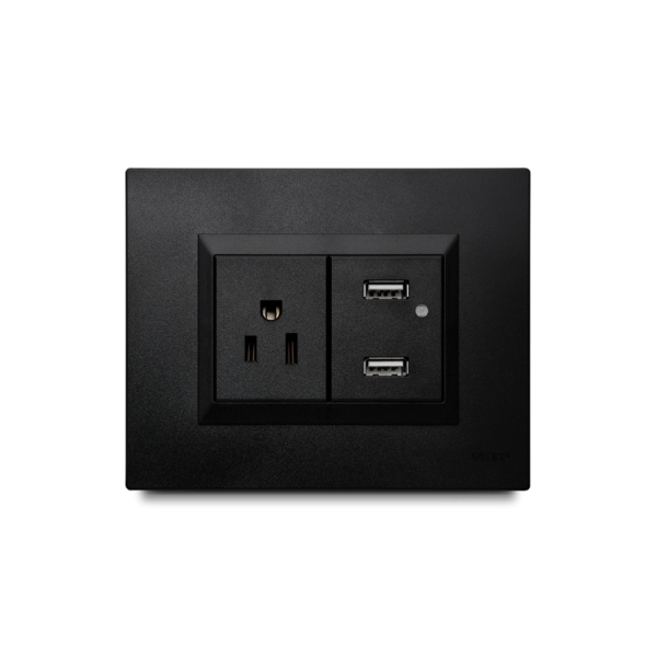 MIXTO USB + TOMACORRIENTE AMER 2P+E (NEGRO)